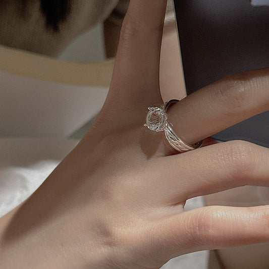 "Firework Cut" 925 Sterling Silver Ring – Zircon, Adjustable