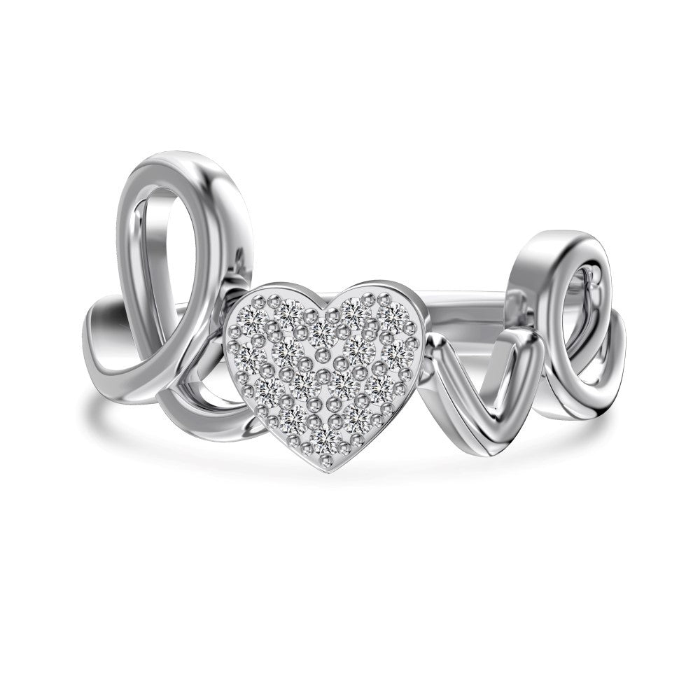 “Love Script” 925 Sterling Silver Pavé Heart Ring & Bracelet Set