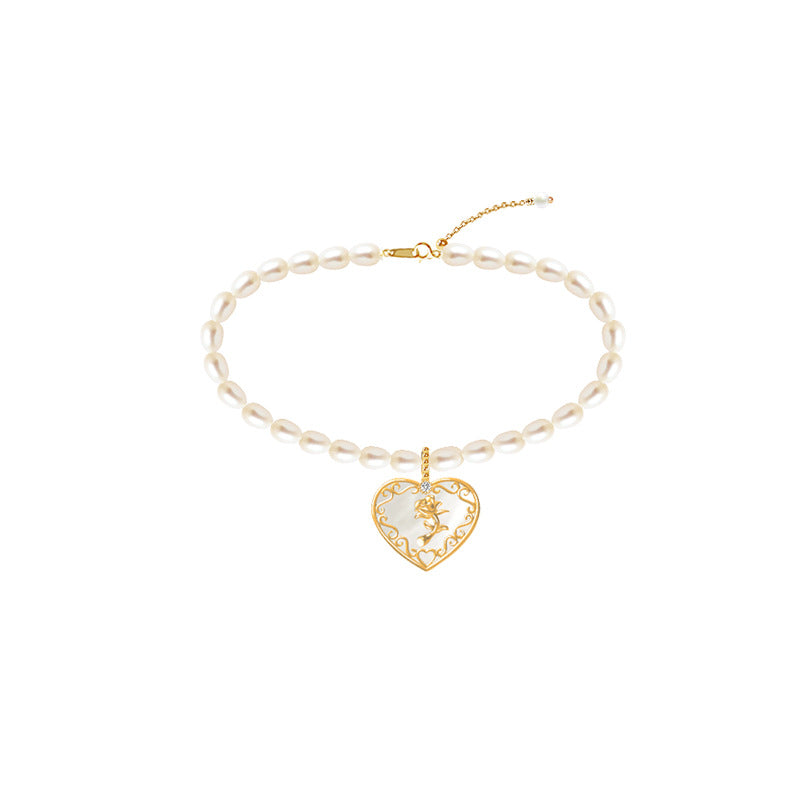“Rose Reverie” S925 Sterling Silver Mother-of-Pearl Rose Pearl Jewelry Set (Necklace & Bracelet)