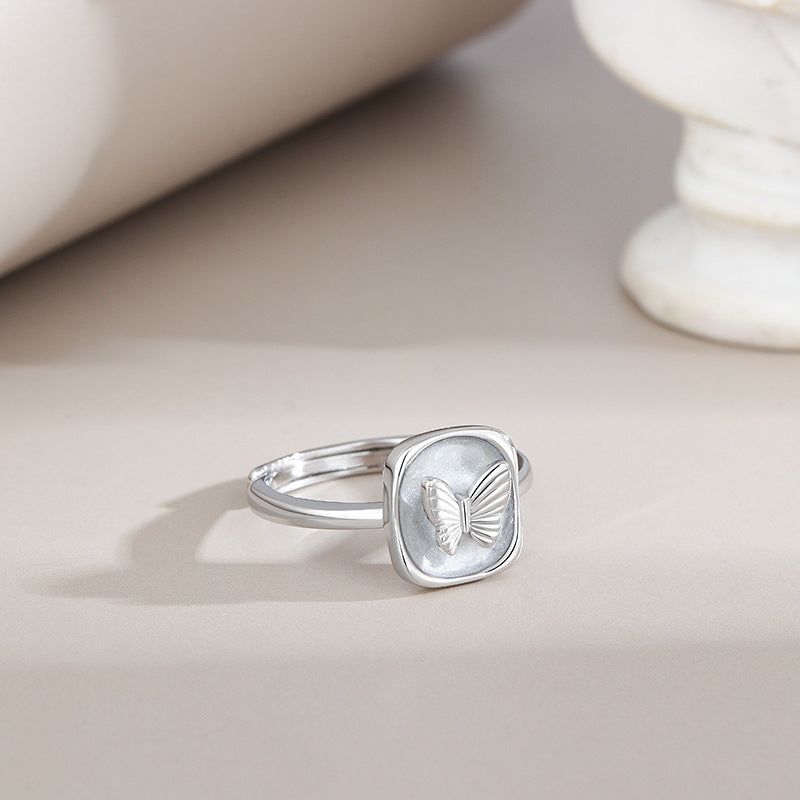 “Butterveil Dream” S925 Sterling Silver Butterfly Relief Jewelry Set (Necklace & Adjustable Ring)