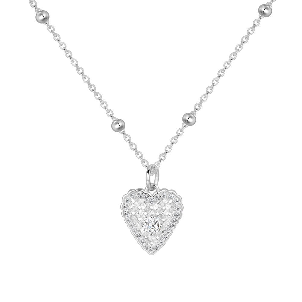“Velvet Heart” S925 Sterling Silver Woven Heart Necklace