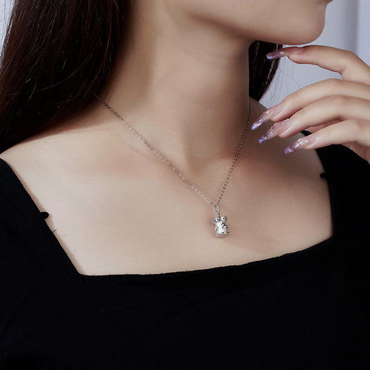"Carousel Charm" 925 Sterling Silver Necklace – Rotating Horse, White Gold Plated