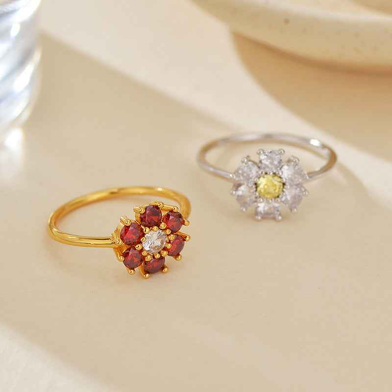 “Ruby Bloom” S925 Sterling Silver Two-Tone Floral Ring