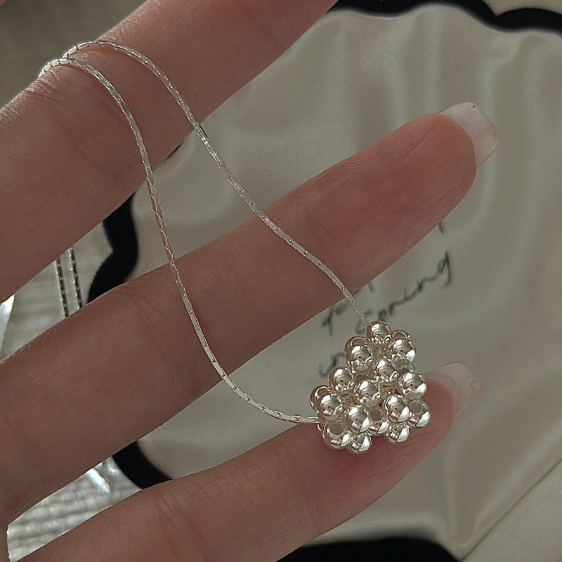 "Beaded Heart" 925 Sterling Silver Necklace – Korean-Inspired, Vintage Style