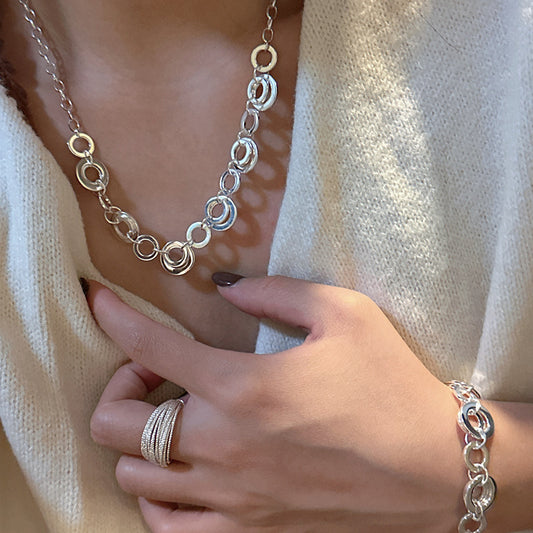 "Linked Circles" 925 Sterling Silver Necklace & Bracelet Set