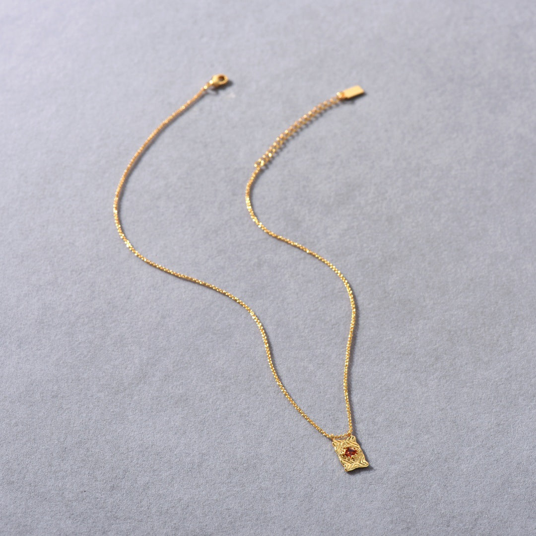 Crimson Frame 18K Gold-Plated Brass Ruby Pendant Necklace