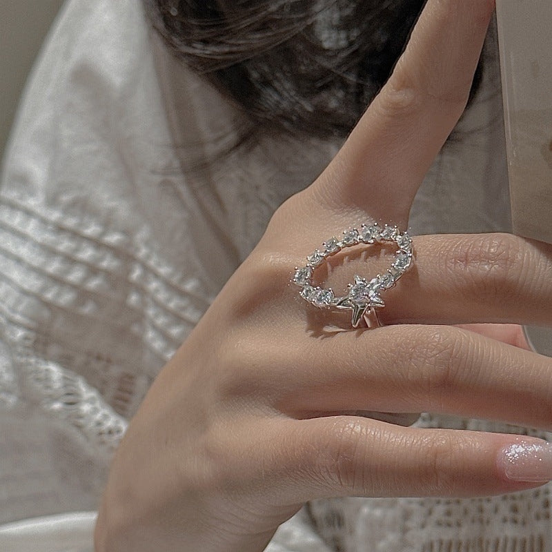 "Starlit Charm" Adjustable 925 Sterling Silver Ring