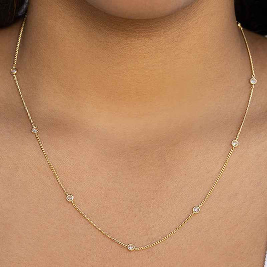 “Dainty Aura” S925 Sterling Silver Zircon Station Necklace