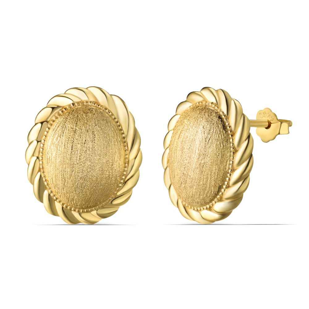 "Golden Weave" 925 Sterling Silver Brushed Oval Necklace & Stud Earring Set