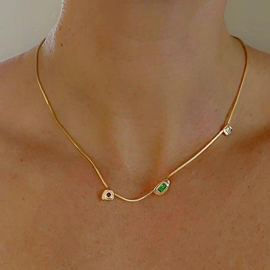 Emerald Orbit 18K Gold-Plated Brass Snake Chain Necklace