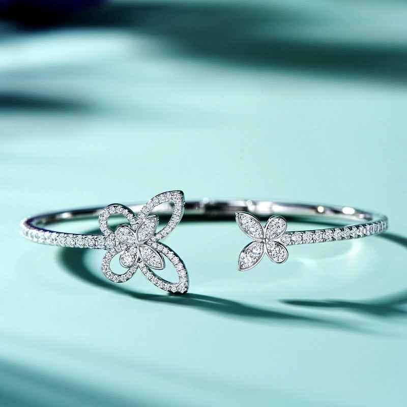 “Aurelia Mirage” Butterfly 925 Sterling Silver Stud Earrings & Open Bangle Set