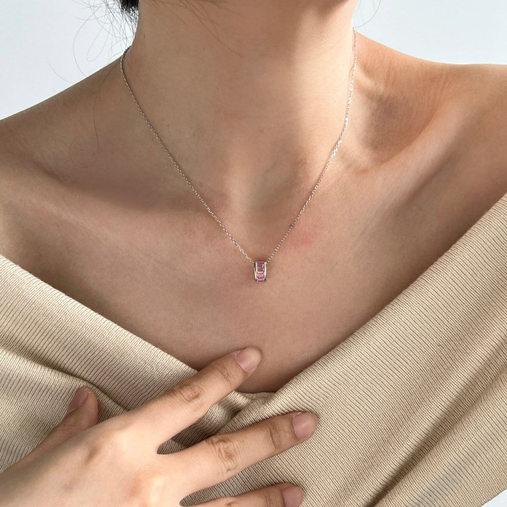 "Fairy Blush" 925 Sterling Silver Pink Zircon Pendant Necklace