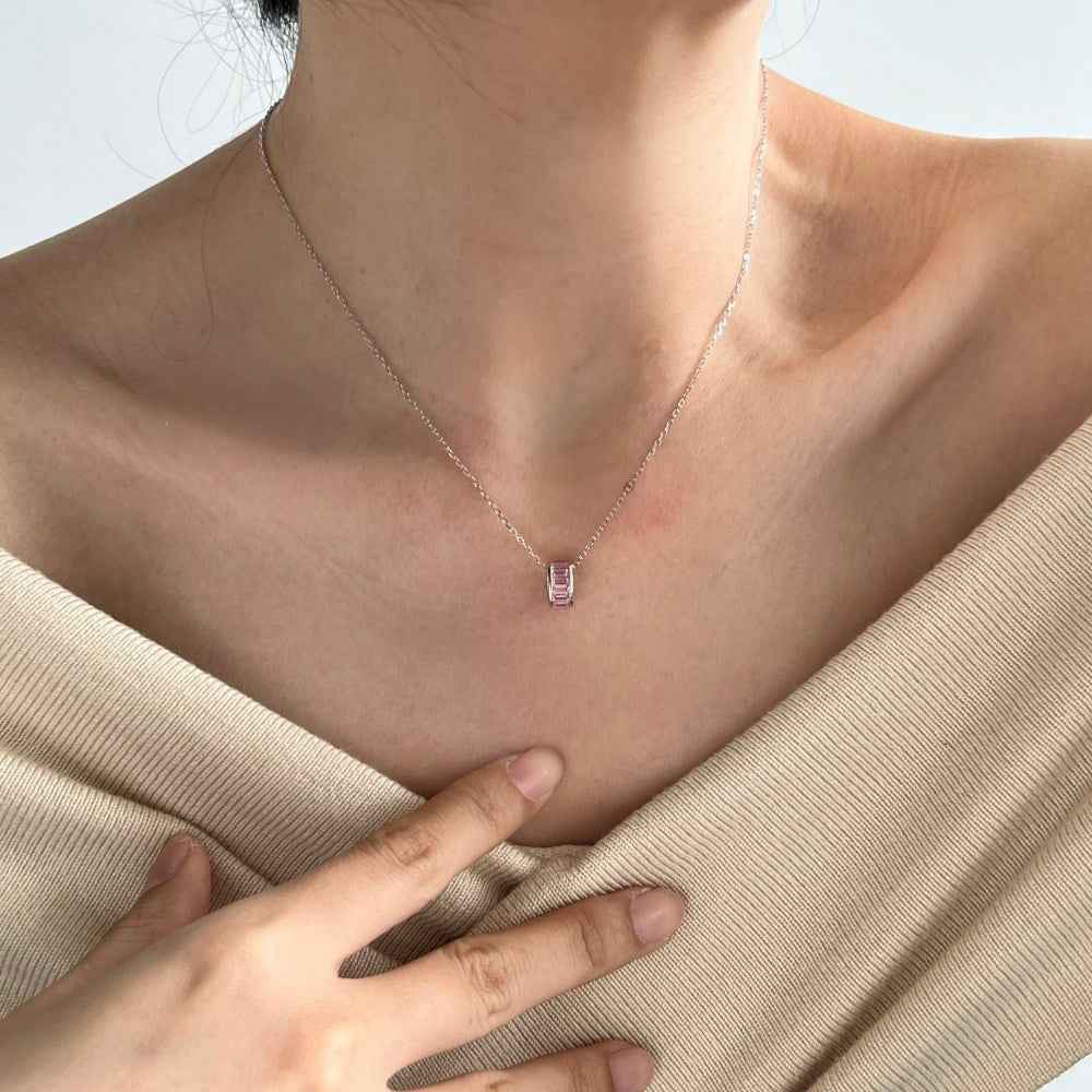 "Fairy Blush" 925 Sterling Silver Pink Zircon Pendant Necklace