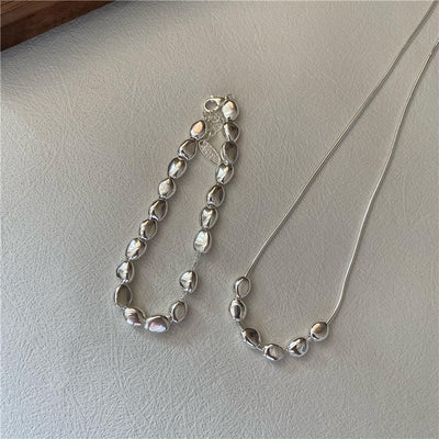 "Silver Beans" 925 Sterling Silver Necklace & Bracelet Set