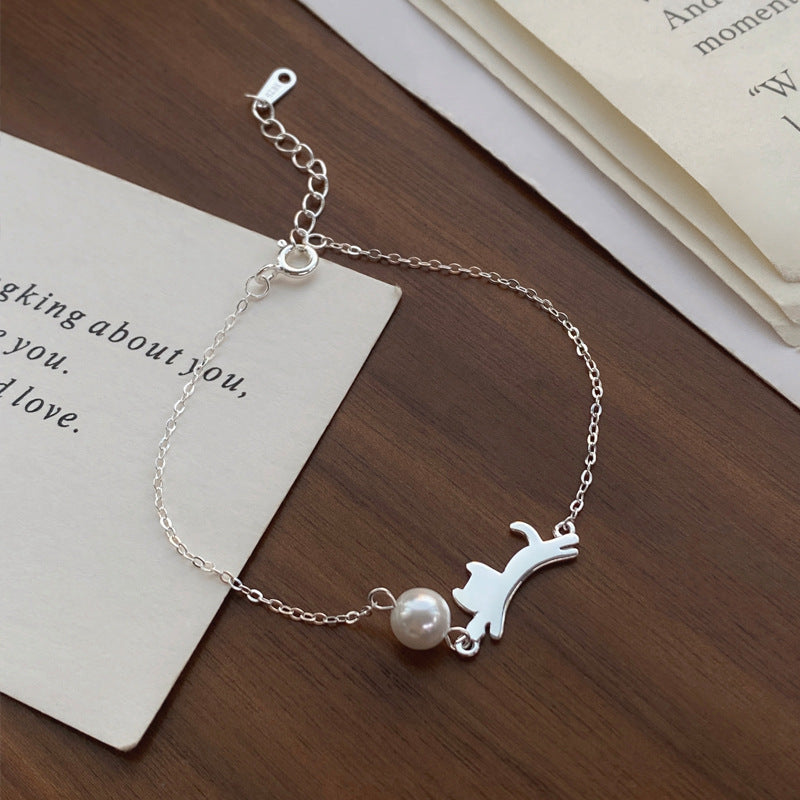 "Playful Kitty" 925 Sterling Silver Bracelet - Cute, Simple, and Elegant