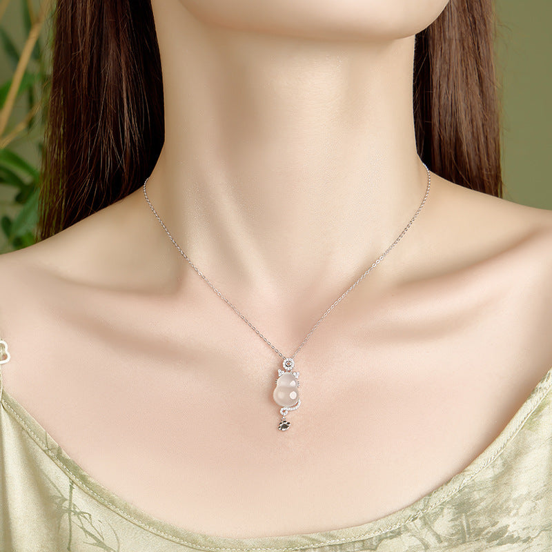 "Cat's Grace" 925 Sterling Silver Jade Necklace - Elegant and Unique