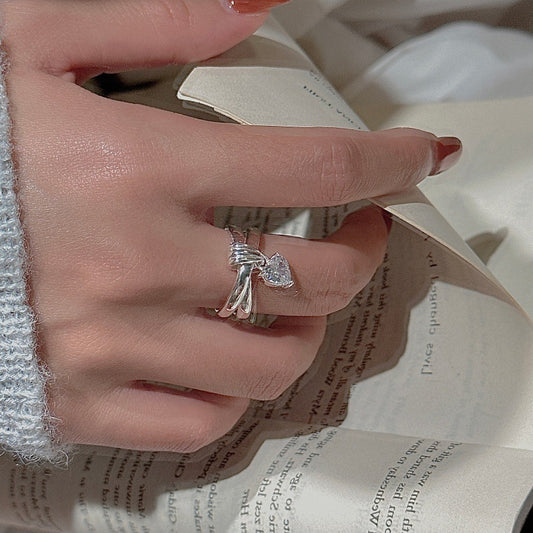 “Heart Knot” 925 Sterling Silver Adjustable Heart Zircon Ring