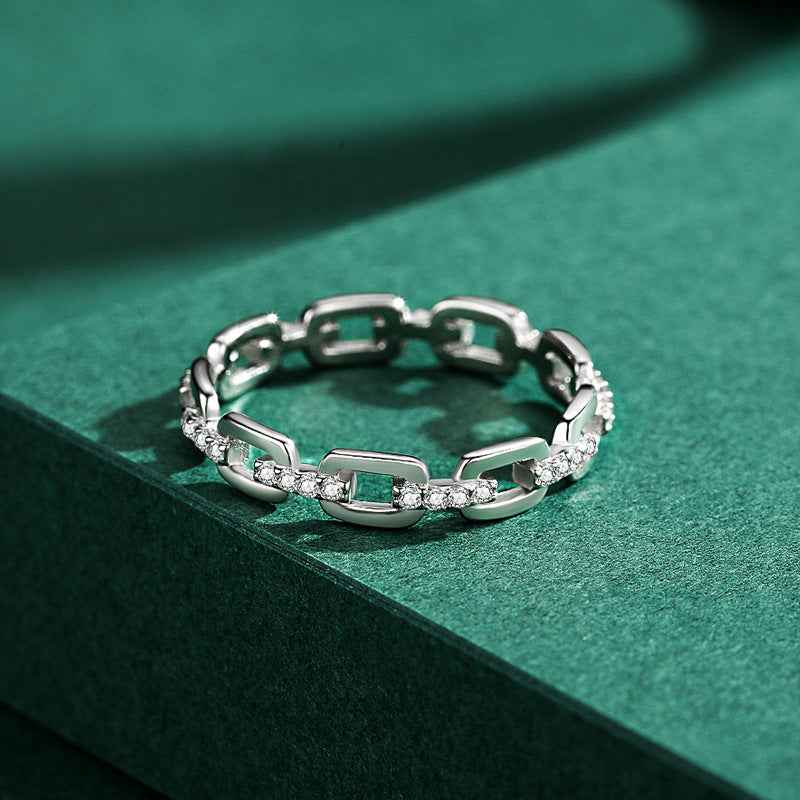 “Linked Form” 925 Sterling Silver Geometric Chain Ring