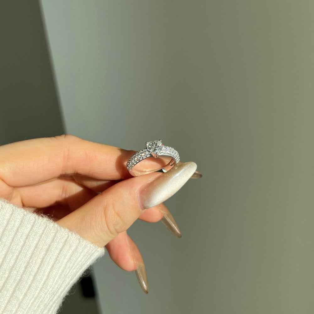 “Heartfire Luxe” 925 Sterling Silver 0.8CT Heart Moissanite Pavé Ring