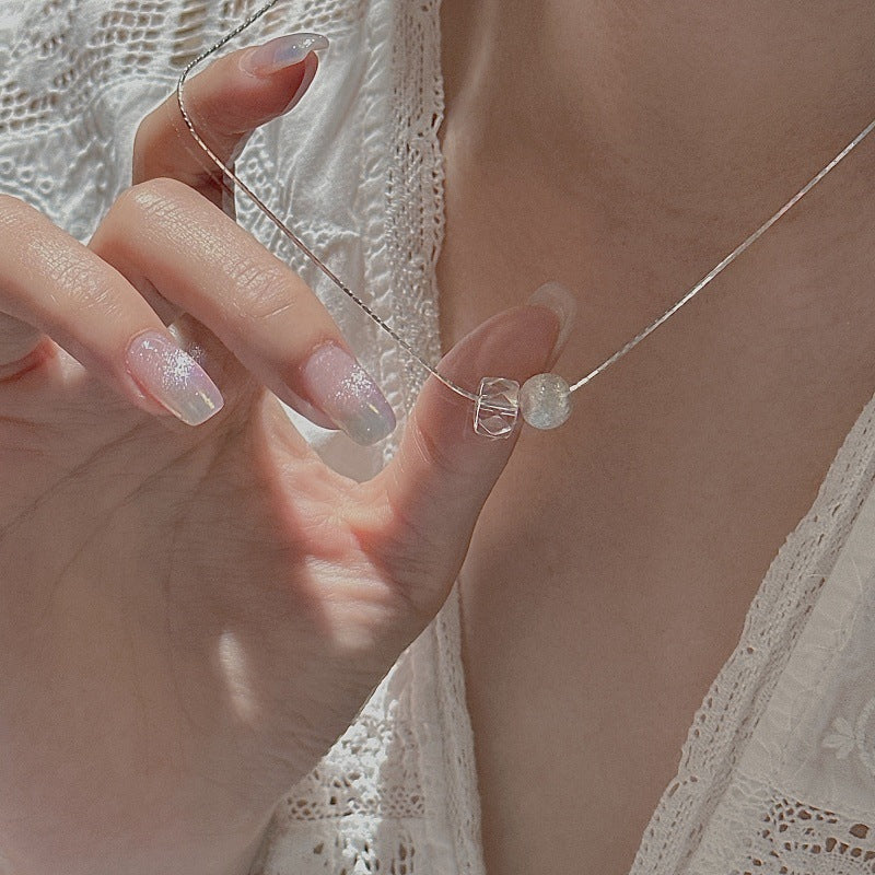 "Twilight Beads" 925 Sterling Silver Necklace – Brushed Silver & White Crystal
