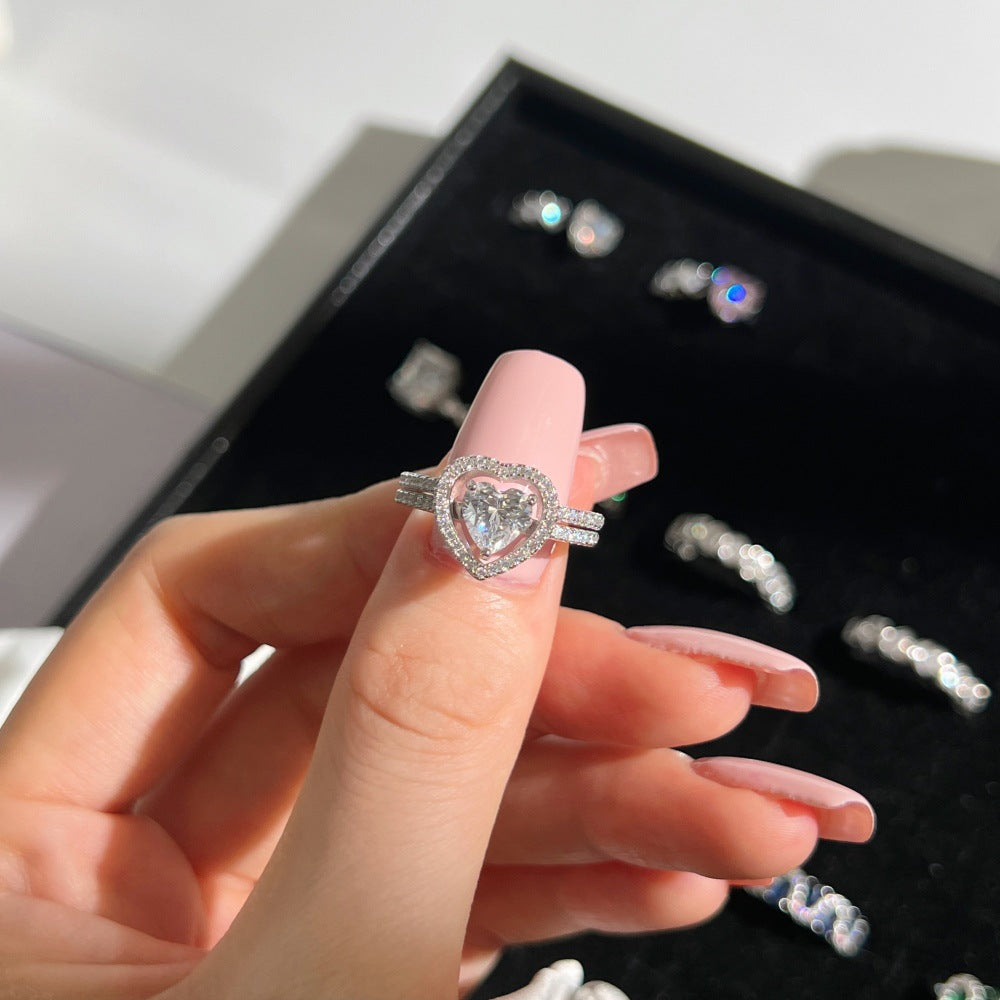 "Herzduett" 925 Sterling Silber Stapelring-Set