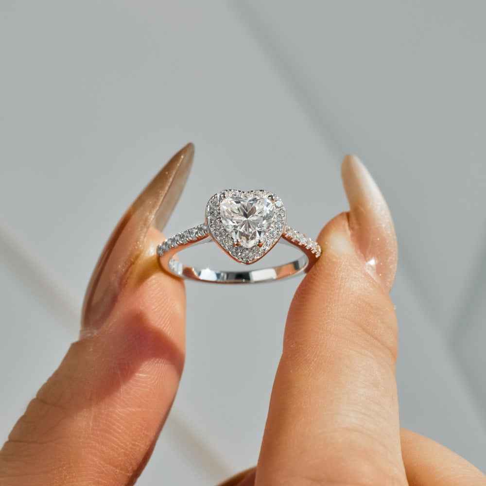 “Heart Halo Dream” 925 Sterling Silver 1CT Heart Moissanite Ring