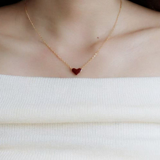 Crimson Frost Double-Sided Heart Pendant Necklace