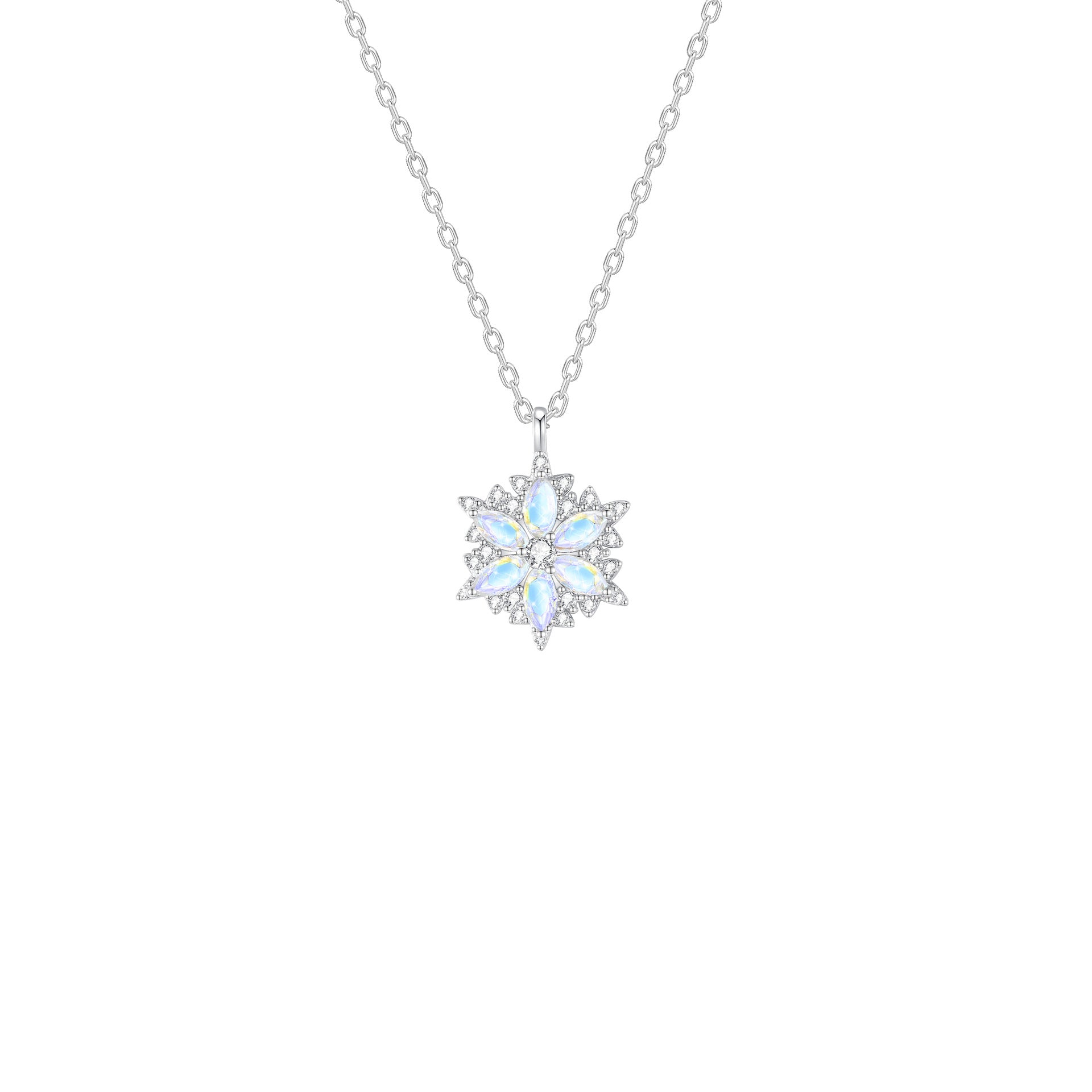 Aurora Snowspin 925 Sterling Silver Rotating Snowflake Necklace 