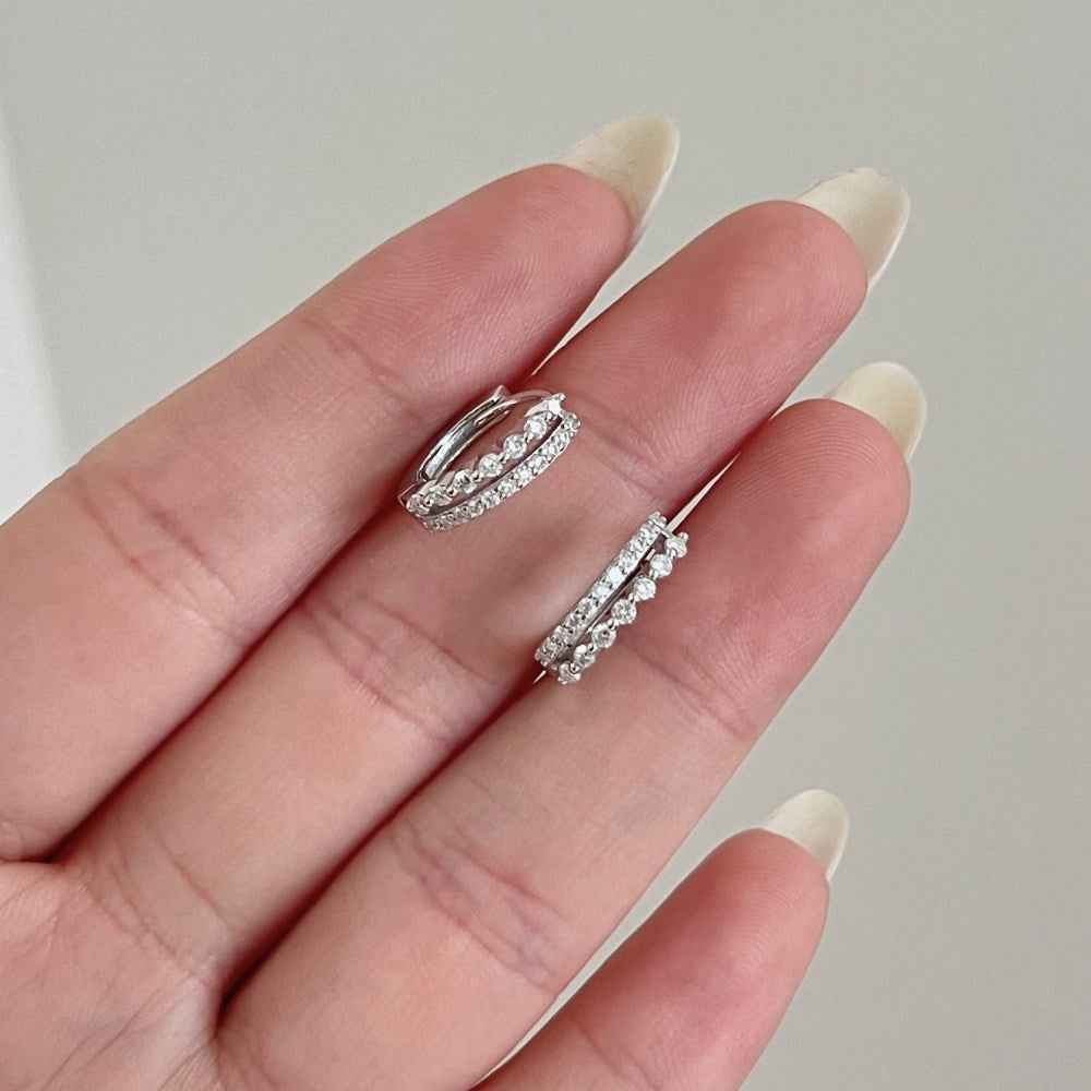 “Double Gleam” 925 Sterling Silver Dual-Row Huggie Earrings