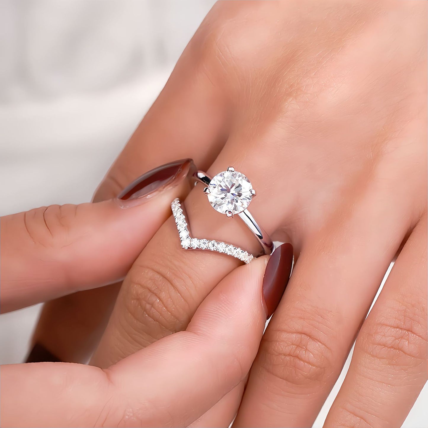 "Eternal Duo" 925 Sterling Silver 3-Carat Zircon Ring Set (Plated in 18K White Gold)