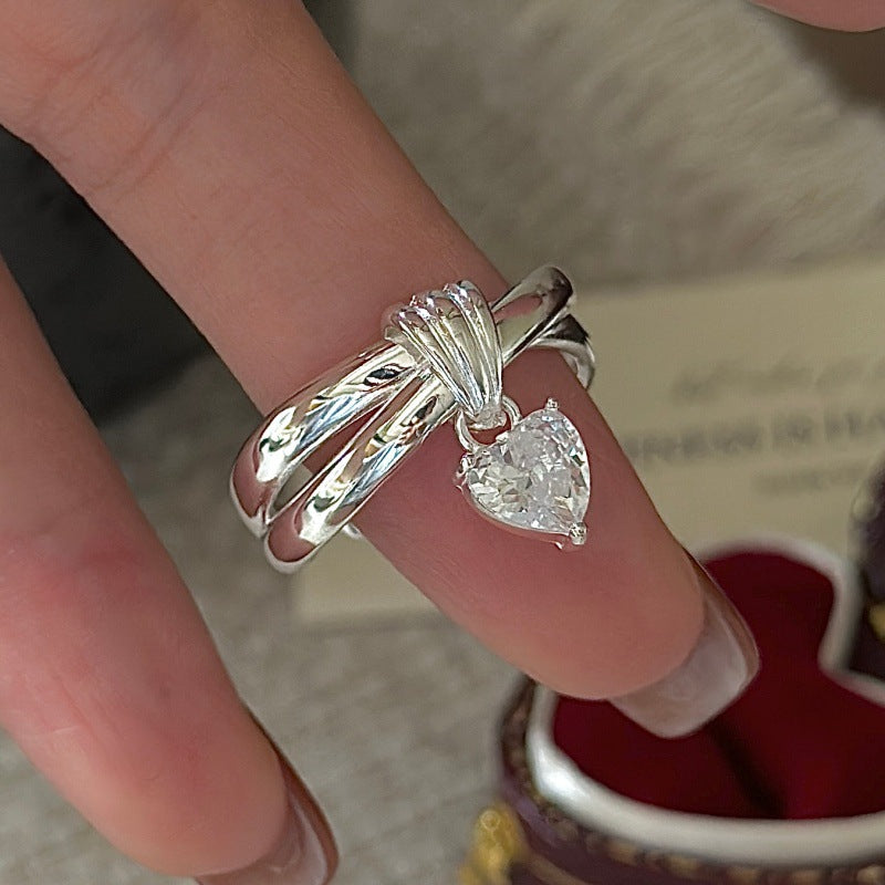 “Heart Knot” 925 Sterling Silver Adjustable Heart Zircon Ring