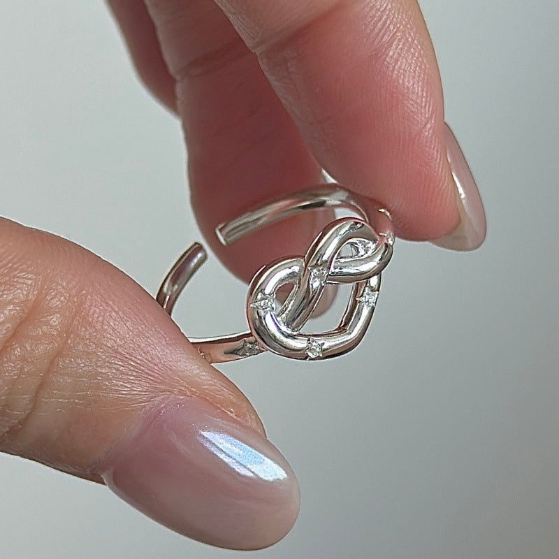 “Always Us” S925 Sterling Silver Intertwined Heart Adjustable Ring