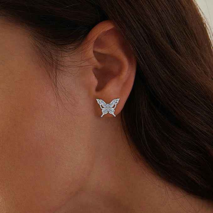 “Lunar Flutter” 925 Sterling Silver Double Butterfly Earrings
