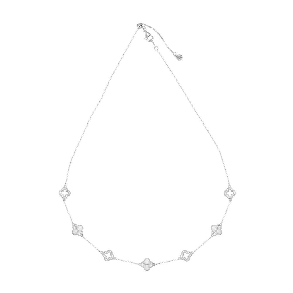 “Luster Clover” 925 Sterling Silver Laser-Cut Clover Necklace & Bracelet Set