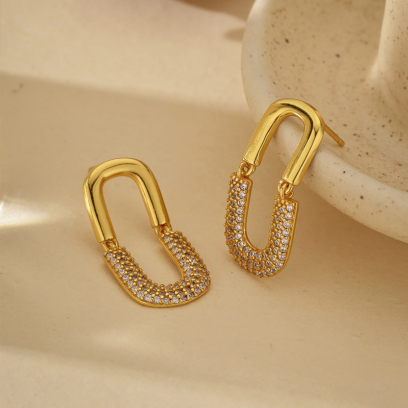 "Luxe Arc" 925 Sterling Silver U-Shaped Earrings – Oval, 18K Gold Plated