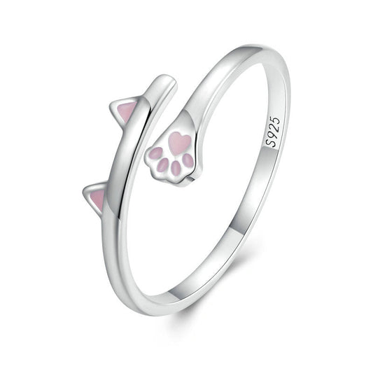 "Be Your Meow" 925 Sterling Silver Pink Cat Paw Adjustable Ring – Cute & Playful
