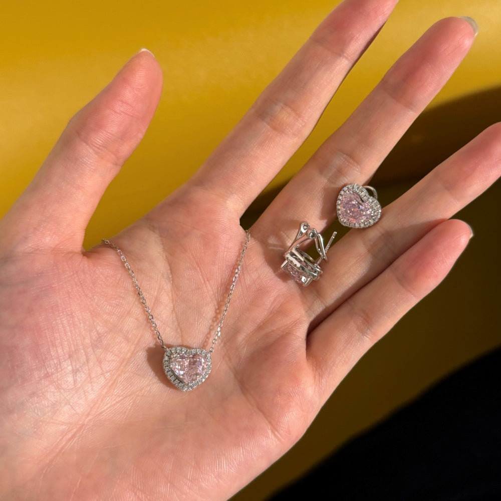 "Crystal Pink Heart" S925 Sterling Silver Jewelry Set