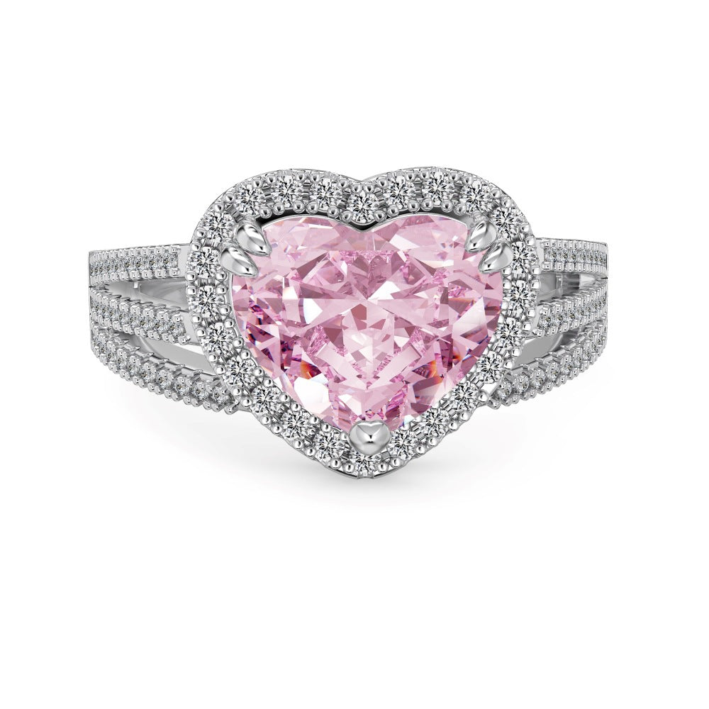 "Crystal Pink Heart" S925 Sterling Silver Jewelry Set
