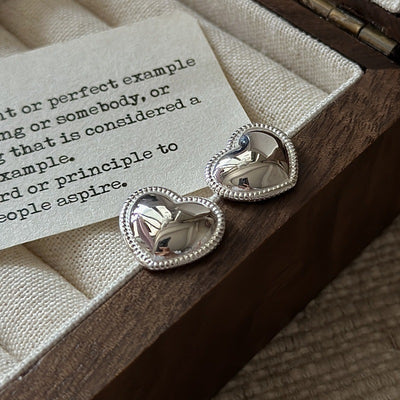 "Vintage Heart" 925 Sterling Silver Earrings – Korean-Inspired Design