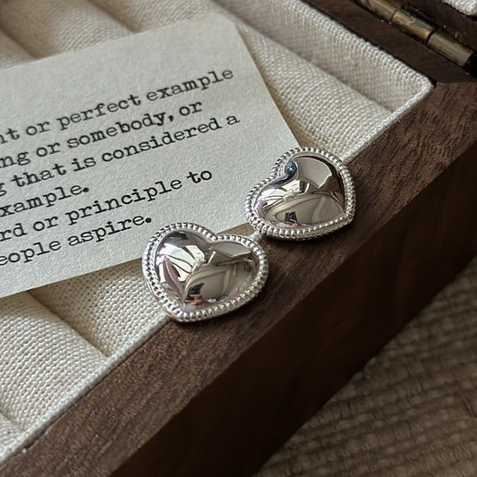 "Vintage Heart" 925 Sterling Silver Earrings – Korean-Inspired Design