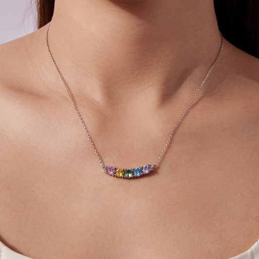 “Rainbow Smile” S925 Sterling Silver Multicolor Crescent Necklace