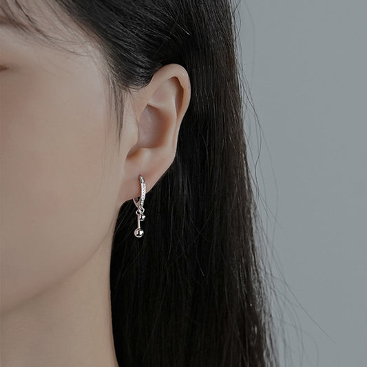 “Silent Line” 925 Sterling Silver Pavé Huggie Drop Earrings