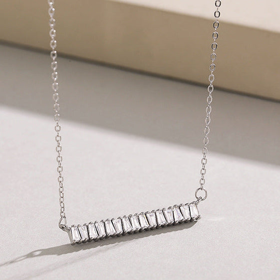 “Sugar Bar Shine” 925 Sterling Silver Baguette Zircon Necklace