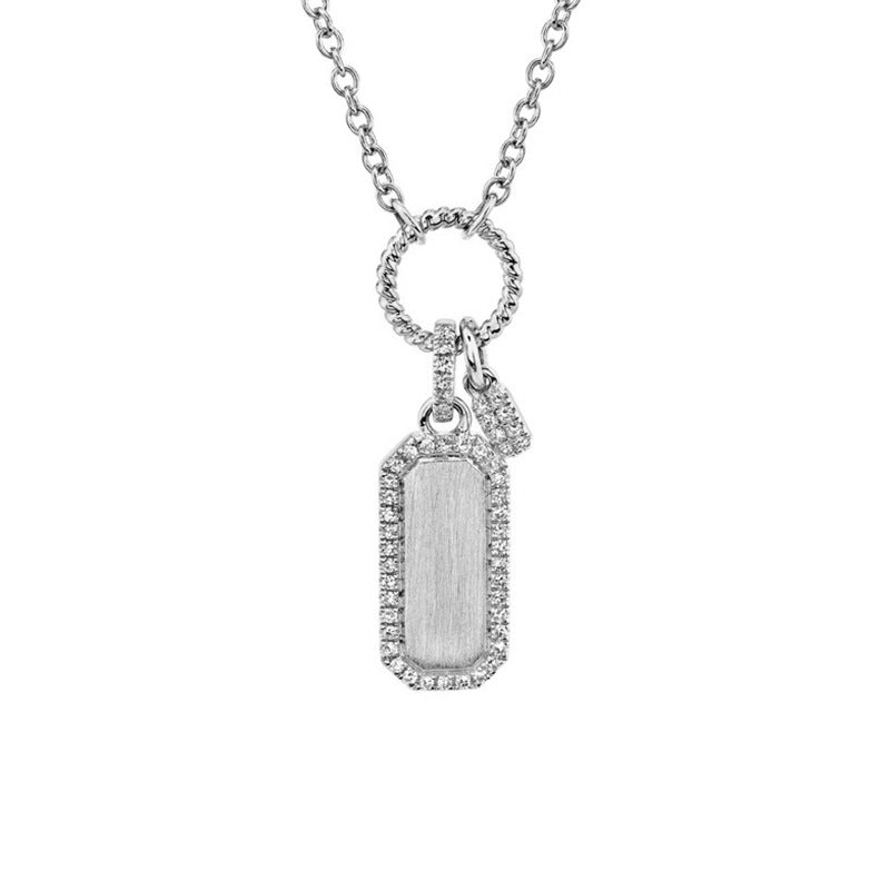 “Edge Atelier” 925 Sterling Silver Pavé Zirconia Tag Necklace