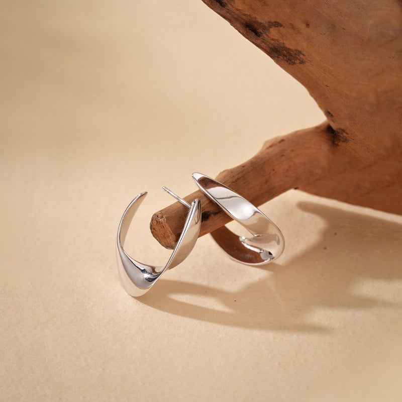 "Twist Arc" 925 Sterling Silver Sculptural Earrings
