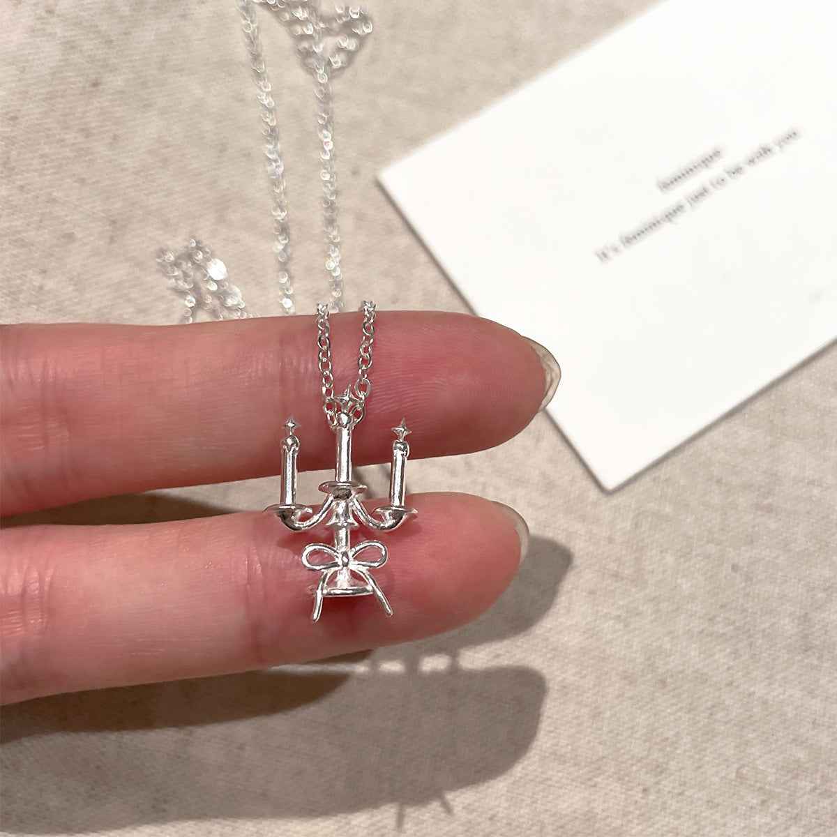 "Vintage Candlelight Bow" 925 Sterling Silver Pendant Necklace