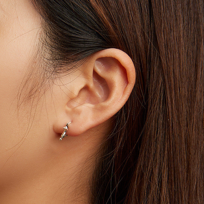 “Stretching Cat” S925 Sterling Silver Huggie Earrings