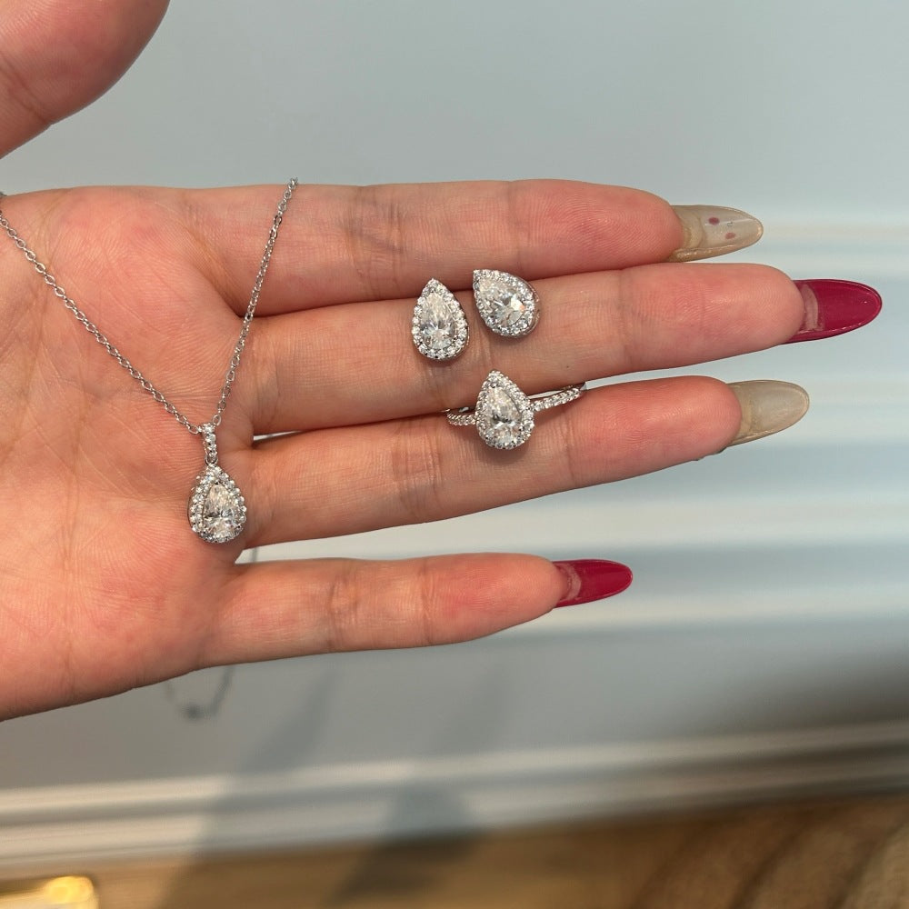 “Lumière Drop” 925 Sterling Silver Moissanite Tear Drop Jewelry Set