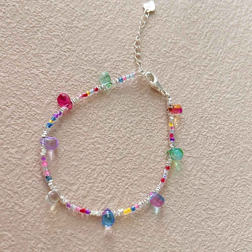 “Boho Prism Drops” S925 Sterling Silver Colorful Beaded Charm Bracelet