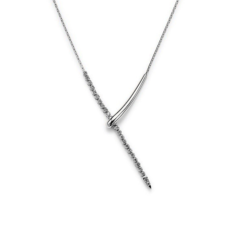 “Linear Grace” S925 Sterling Silver Geometric Tassel Necklace
